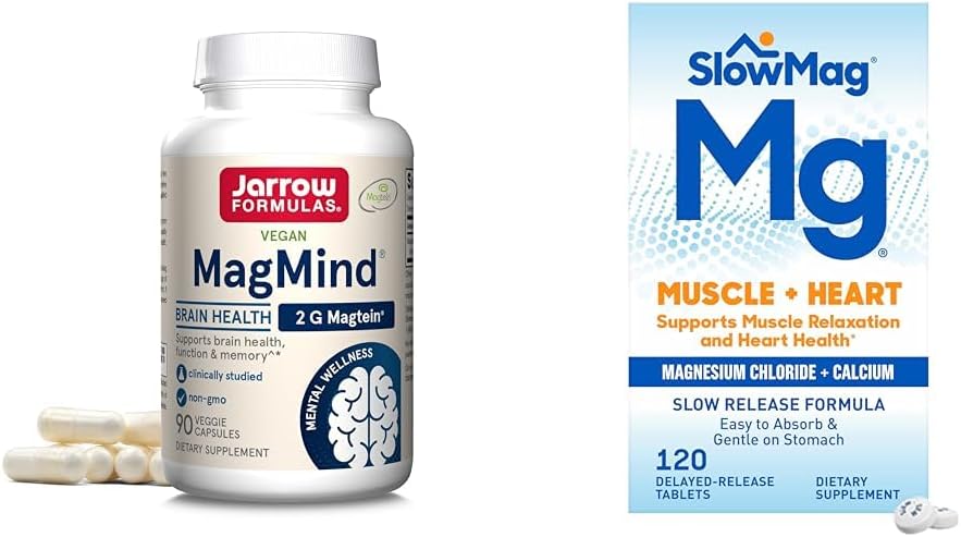 Jarrow Formulas MagMind Brain Health med Magtein (Magnesium L- Threonate) & BlowMag Muscle + Heart Magnesium Chlorid med Calciumtilskud