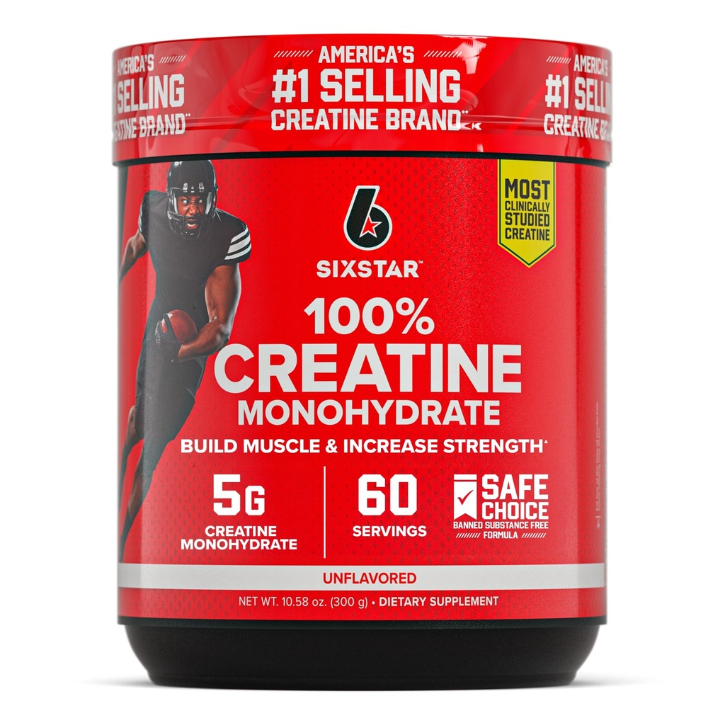 Six Star 100% Creatinine Monohydrat Powder - Unflavored Mikronized Creatinine Monohydrat Supplement for workout Performance, Muscle Building & Strength - Creatinine Powder for kvinder & mænd - 60 Servering
