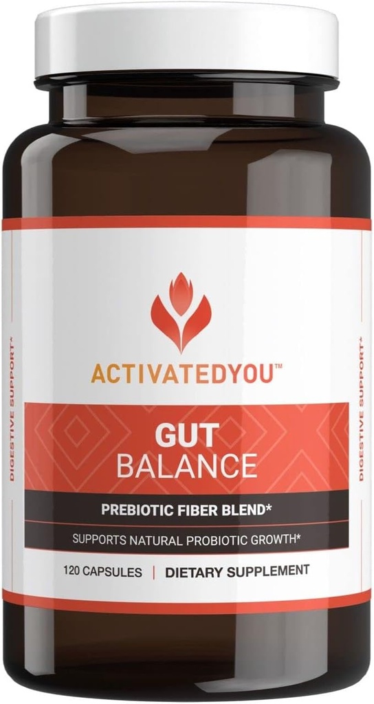 AKTIVATEDYE Gut Balance Prebiotic Fiber Blend - Hjælper Regulere og støtte fordøjelsessygdomme & fremme vedvarende energi, Mænd og kvinders Prebiotika til Gut sundhed - (120 kapsler)