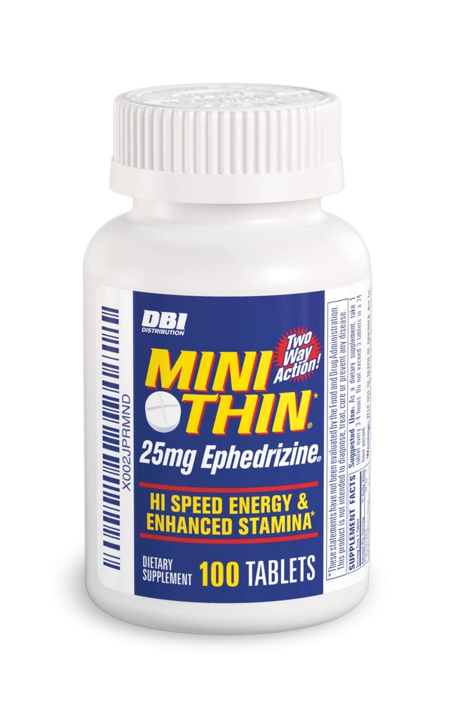 Mini Thin - Two-Way - Energikapsler Formuleret med koffein og Ephedrizin - 100 kapsler