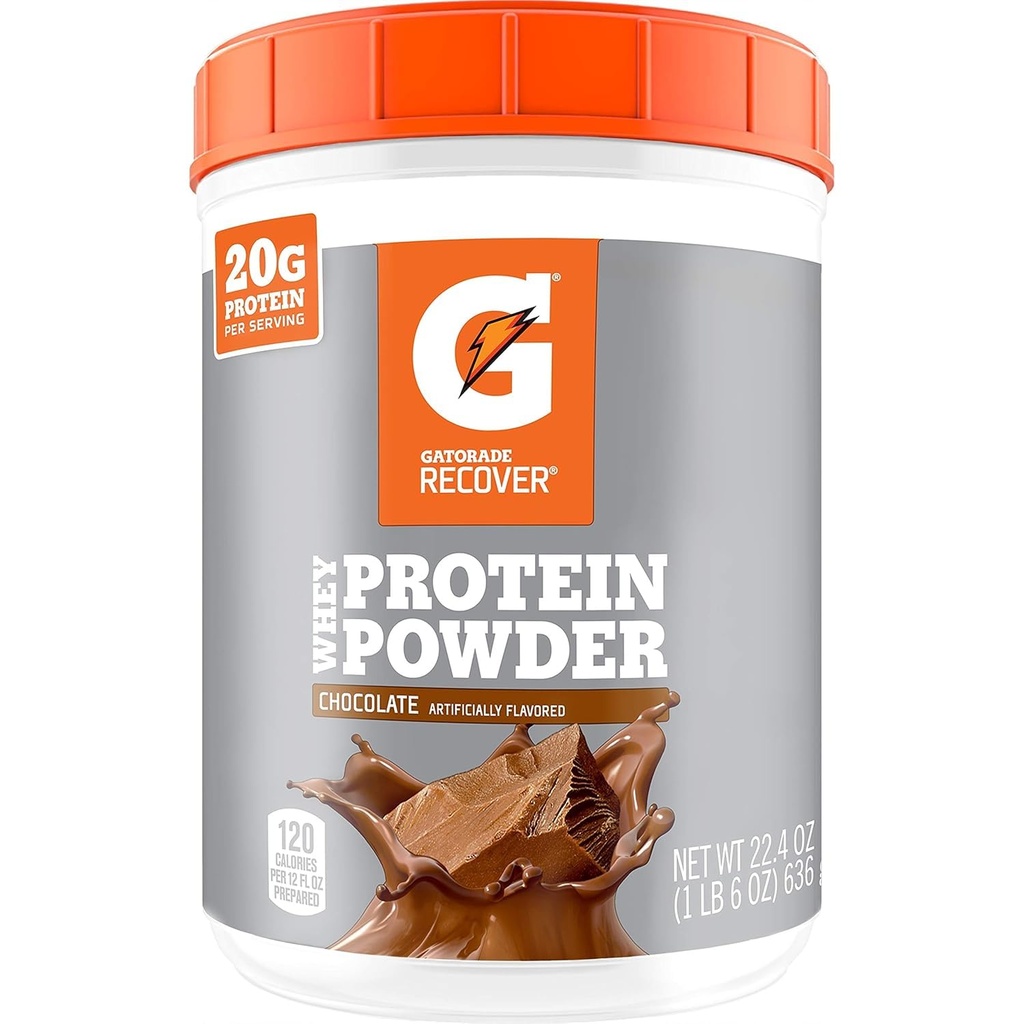 Gatorade Whey Protein Powder, Chocolate, 22.4 Ounce (20 portioner pr. beholder, 20 gram protein pr. portion)