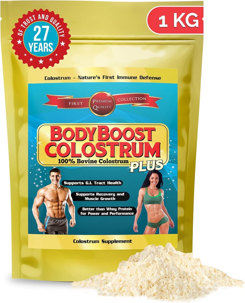 BodyBoost Colostrum Hel, 100% Bovine Colostrum Powder, Immunbooster tillæg med immunoglobulin & Lactoferrin, Grass Fed Colostrum, Gut Health & Muscle Growth, Diverse Indtagelse, 1 kg, 35 oz