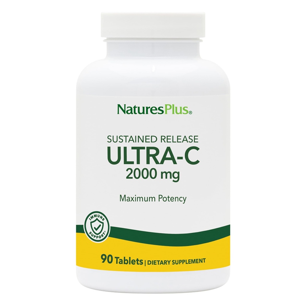 NaturePlus Ultra- C 2000 mg - 90 tabletter, pakke med 2 - C-vitamin med Rose HIPS - immunforsvar og antioxidant - Vegetarisk, Gluten Free - 180 Serveringer