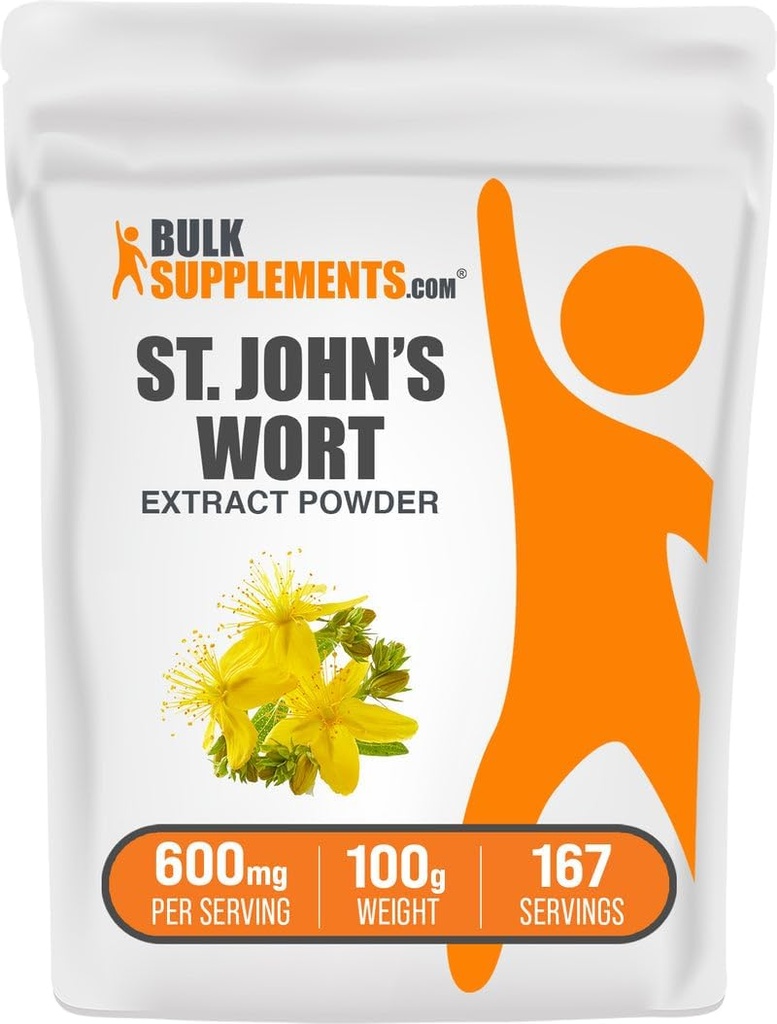 BulkSupplements.com St. John 's Wort Extract - St. Johns Wort Supplement, Herbal Supplement for Mood - Vegan & Gluten Free, 600mg per Serving, 100g (3,5 oz) (Pack of 1)