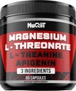 Magnesium L- Threonat, L- Theanin, Apigenin Supplement - 60 kapsler - Imponerende fordele for koncentration, Komfortabel Mind & Brain Sundhed - 10% Elemental Magnesium