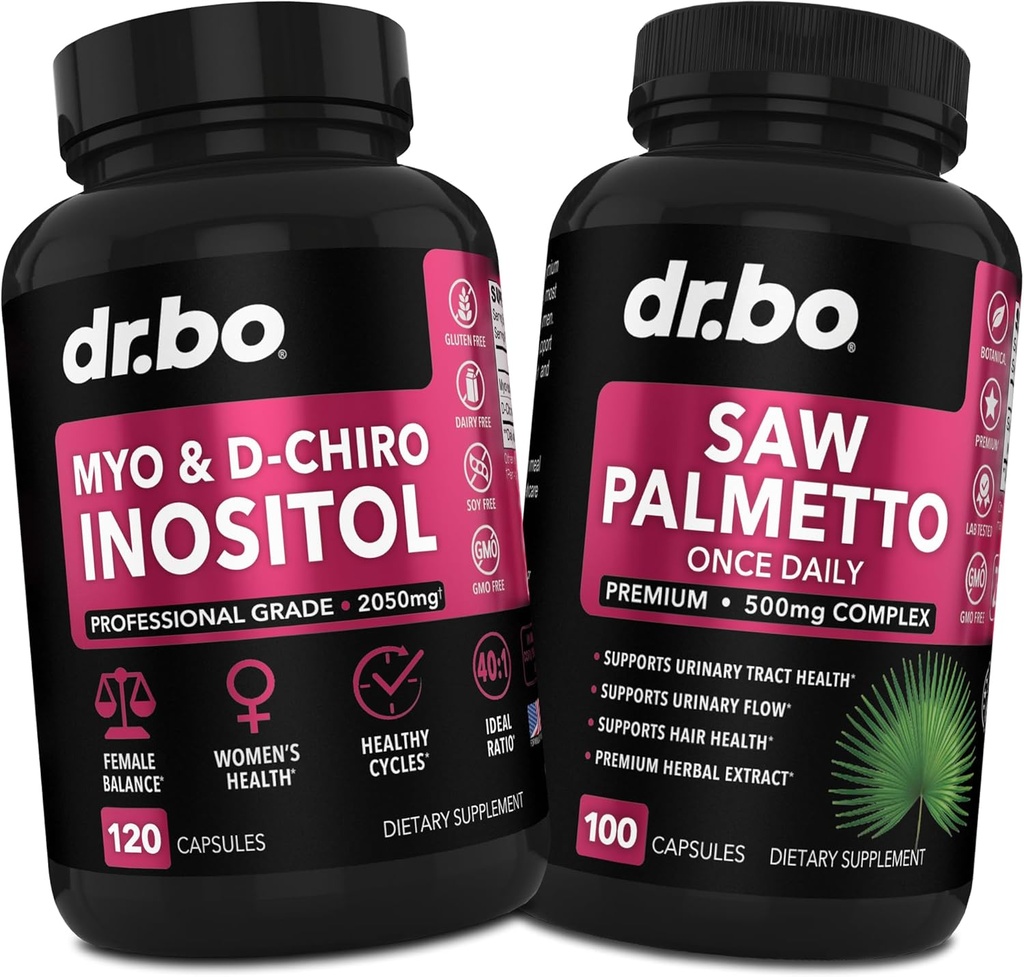 Myo- Inositol & D- Chiro Inositol Saw Palmetto - 40: 1 Ratio Hormonbalance for kvinder - Saw Palmetto for kvinder hårtab - Kosttilskud til støtte Menstruel cyklus & støtte Kvindelig sundhed