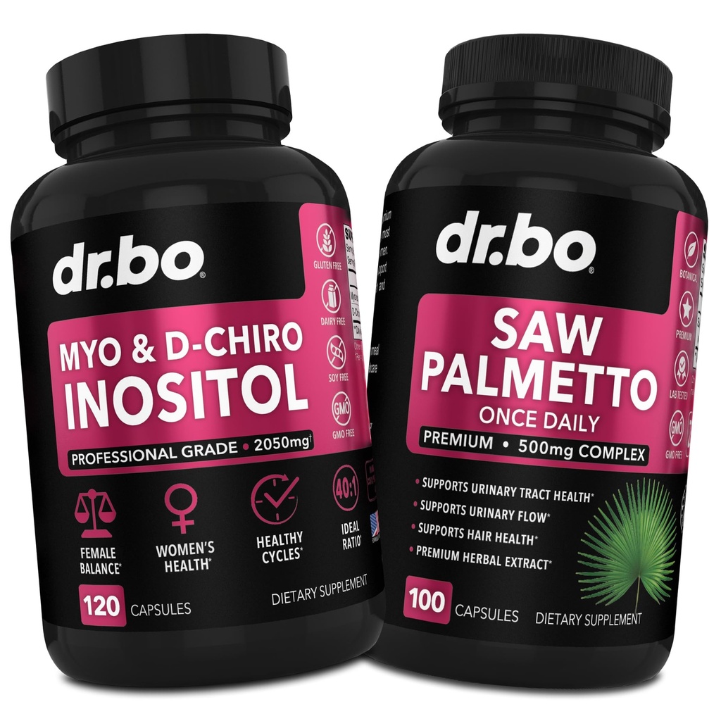 Myo- Inositol & D- Chiro Inositol Saw Palmetto - 40: 1 Ratio Hormonbalance for kvinder - Saw Palmetto for kvinder hårtab - Kosttilskud til støtte Menstruel cyklus & støtte Kvindelig sundhed