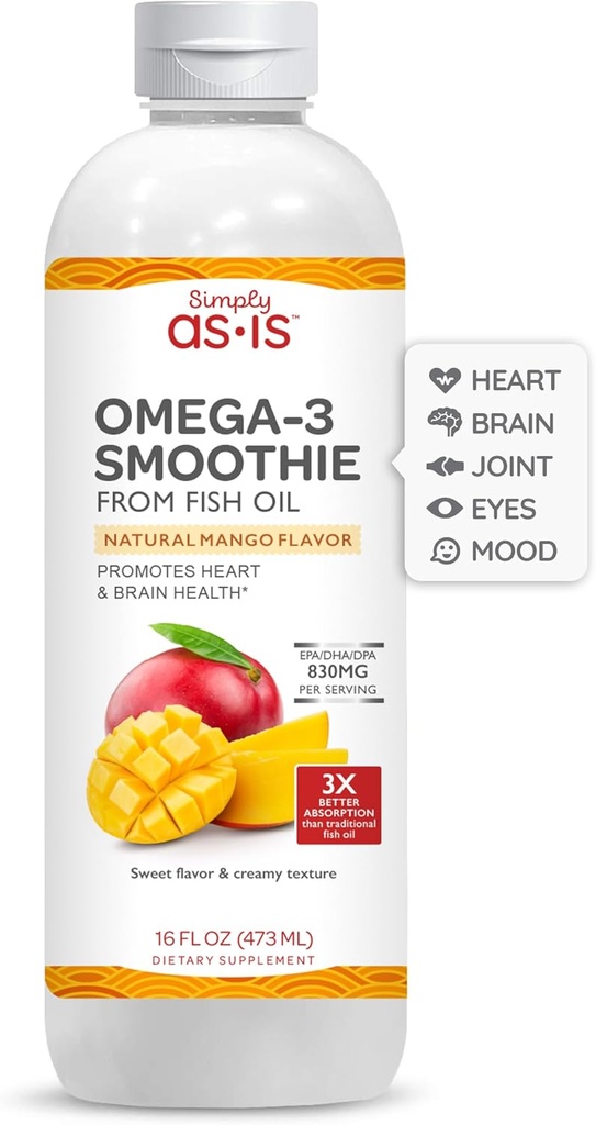 AS- IS simpelthen 16 fl oz (31 Servere) Note 124; Omega-3 Smoothie fra Fish Oil