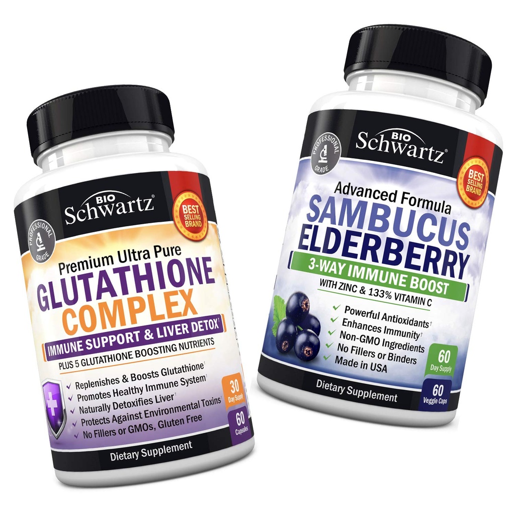 Glutathione Complex med mælk Thistle Extract, C-vitamin & Quercetin + Sambucus Elderberry kapsler med zink & C-vitamin - naturlige antioxidant formler - fremmer lever og immunforsvar