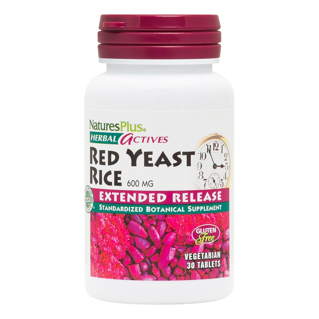 Natures Plus Herbal Actives Red Yeast Rice, Extended Release - 600mg, 30 Veganske tabletter - Urte Supplement - Vegetarisk, Gluten- Free - 30 Servere