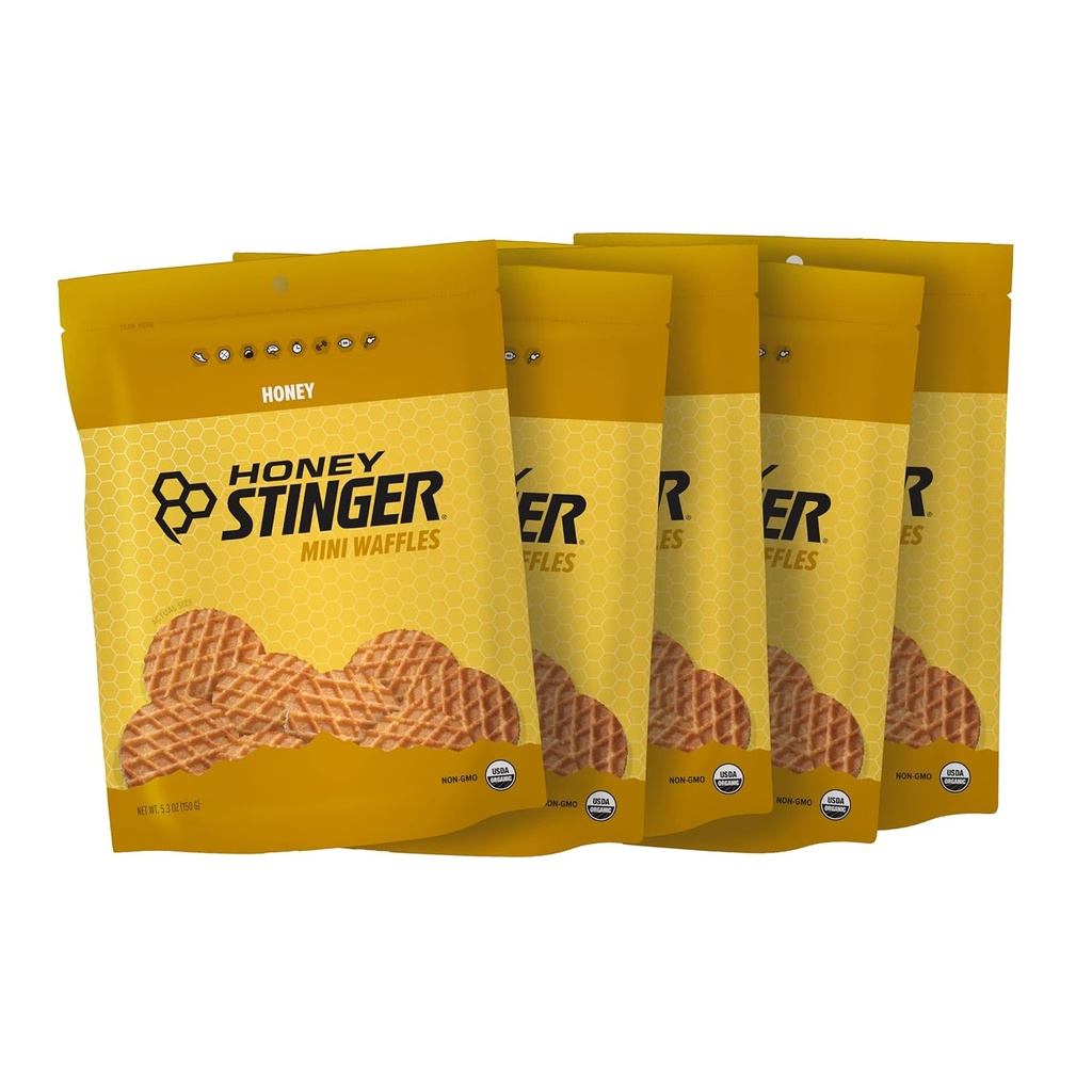 Honning Stinger Organic Mini Honning vafler, Energi Stroopwafel til motion, Endurance og ydeevne, Sport Nutrition til hjemmet & Gym, Pre and Post Workout, 5 poser, 26.5 Ounce