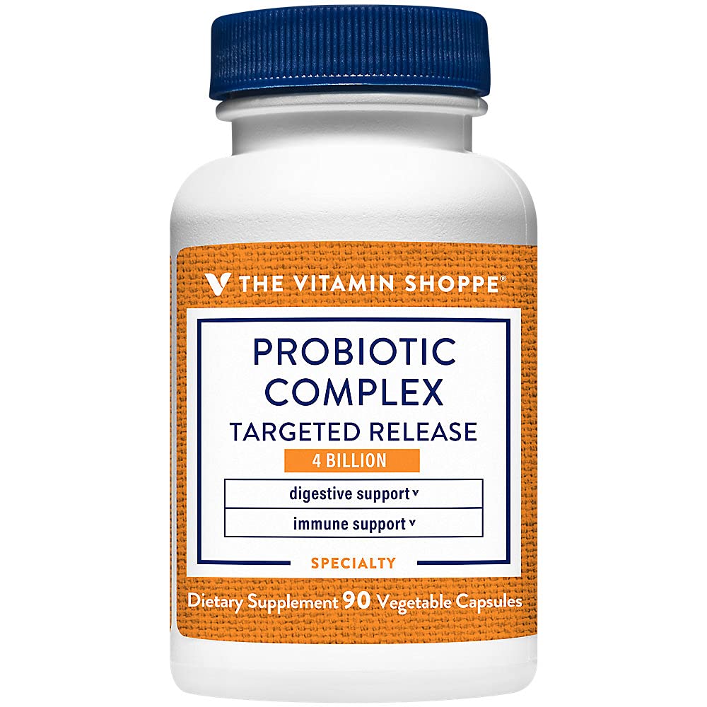 Den Vitamin Shoppe Probiotisk Kompleks 4 Millioner CFU- Målrettet Release Veggie Caps - Understøtter Intestinal Sundhed & fordampning med en balance af Probiotiske Strops (90 Vegetabilske Kapsler)