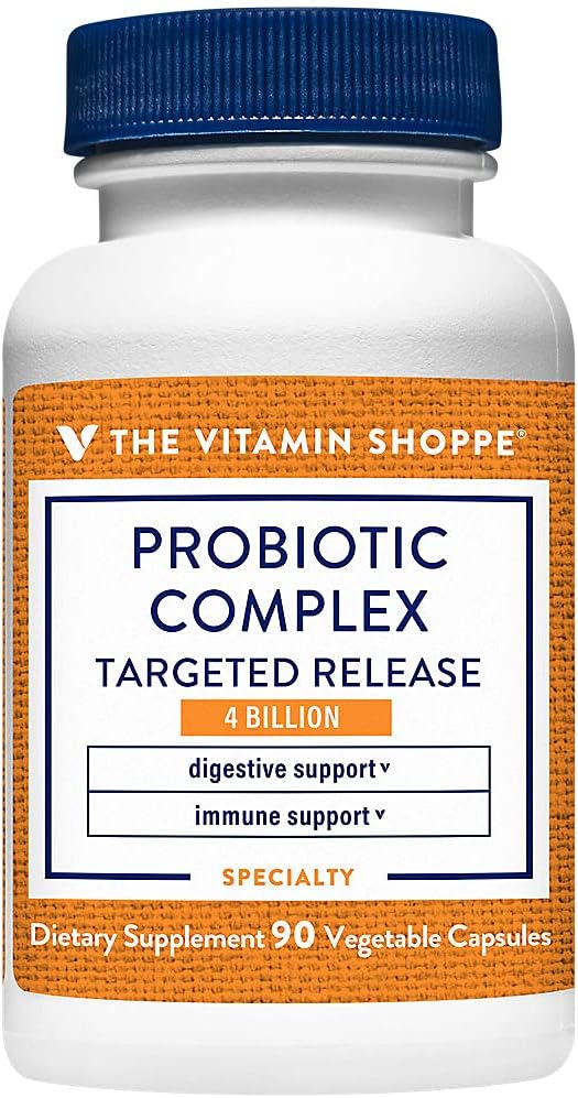 The Vitamin Shoppe Probiotic Complex 4 Billion CFUs– Targeted Release Veggie Caps – Supports Intestinal Health & Digestion with a Balance of Probiotic Strains (90 Vegetable Capsules)