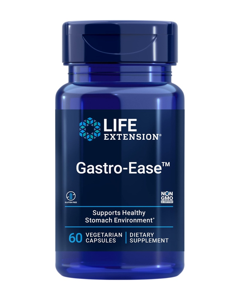 Life Extension Gastro- Ease ™, zink L- carnosin, Pylopass ™ Lactobacillus reuteri probiotika, fordøjelsestillæg, Gut Health, Mave Comfort, Gluten- Free, Non- GMO, Vegetar, 60 Kapsler