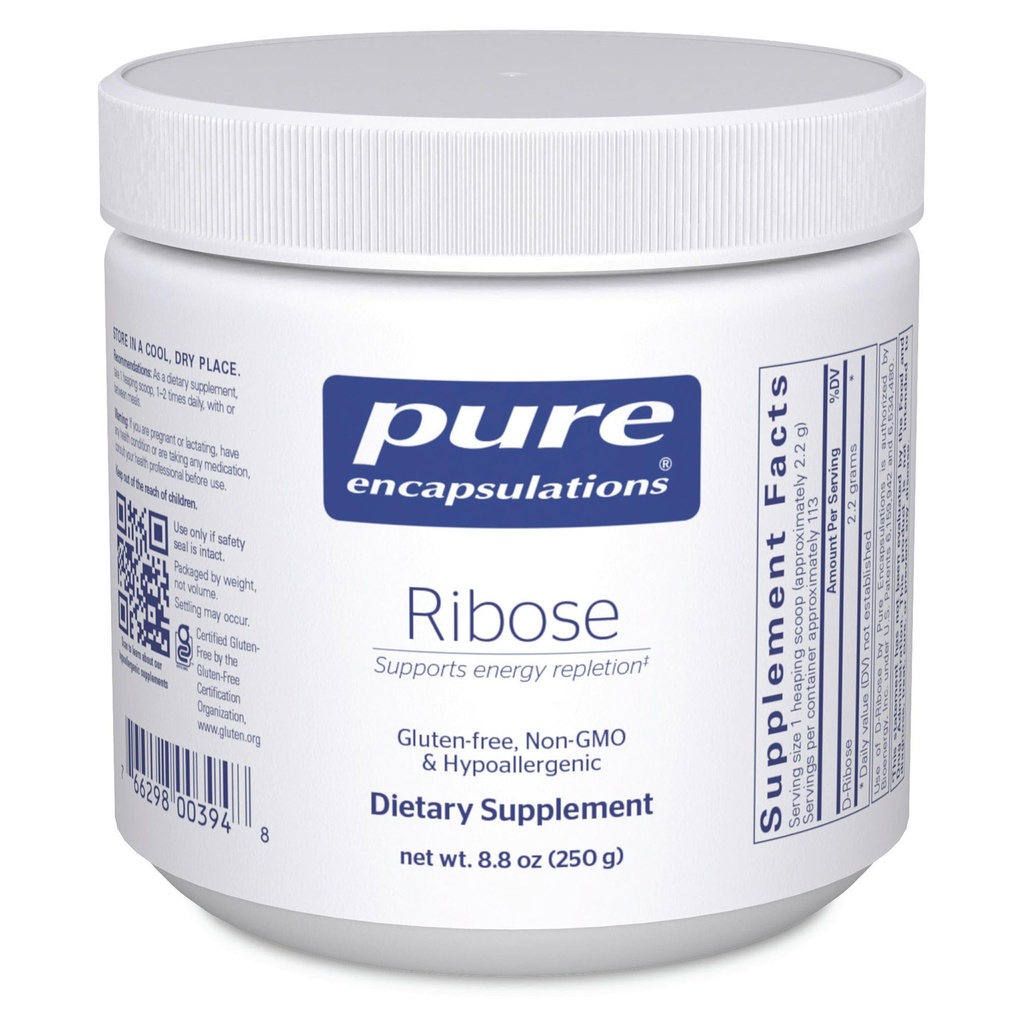 Ren indkapsling Ribose; Hypoallergent supplement med hurtig energi Repletion for Intense Motion; 124; 8,8 Ounces