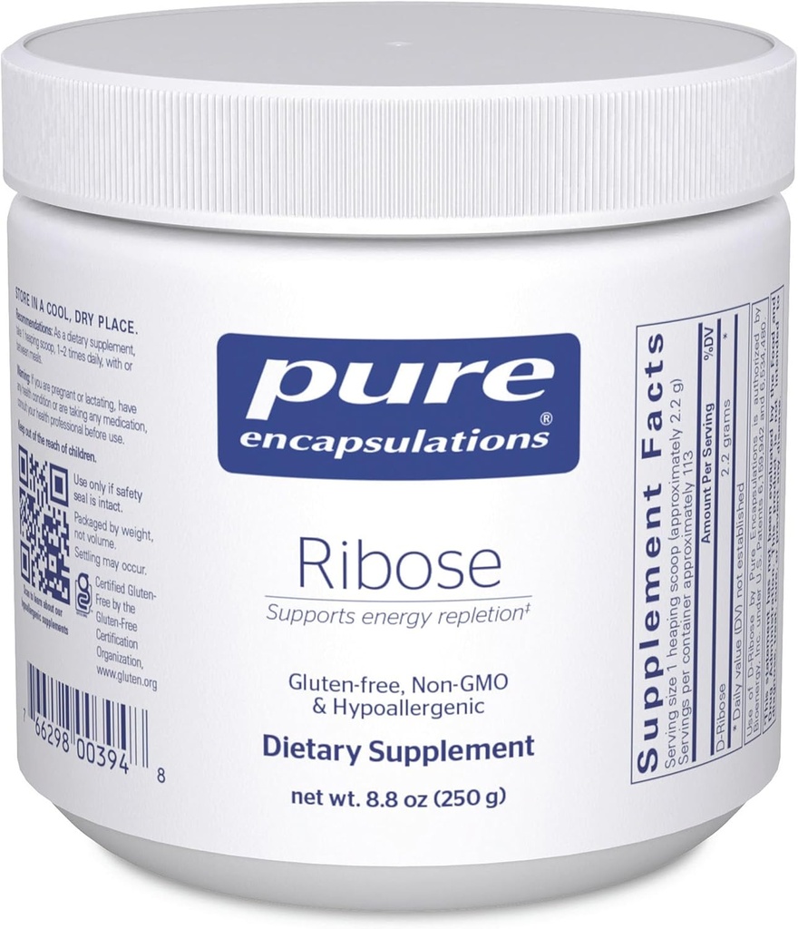 Ren indkapsling Ribose; Hypoallergent supplement med hurtig energi Repletion for Intense Motion; 124; 8,8 Ounces