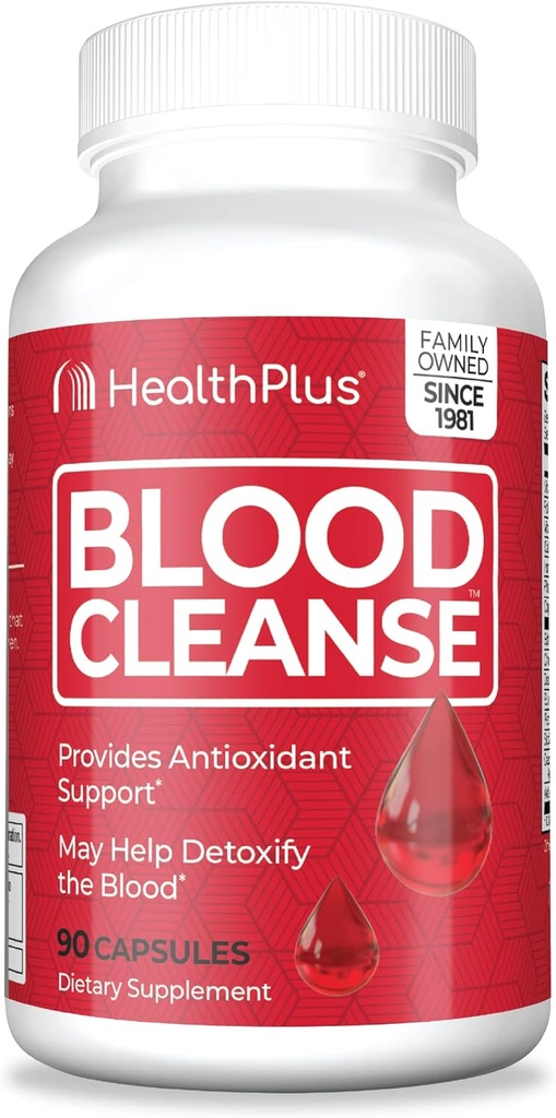 Health Plus Blood Cleanse - Kosttilskud - Gluten Free, Natural Herbal ingredienser (90 Kapsler, 45 Servere)