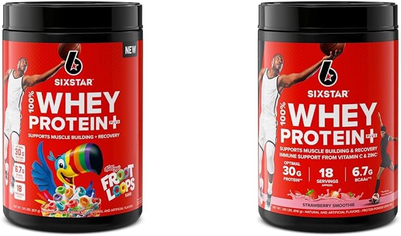 Six Star Whey Protein Powder Froot Loops Flavor & Strawberry Smoothie against 124; Muscle Building & Recovery Plus immunforsvaret Support