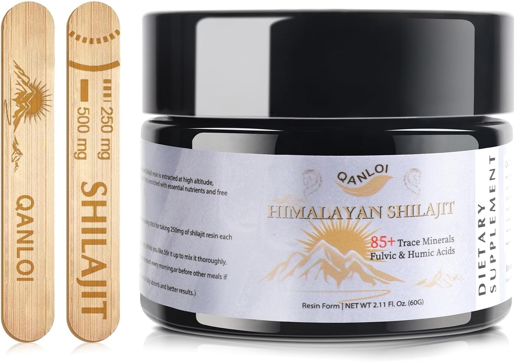 Shilajit til men- Natural Shilajit Resin med Humic og Fulvic Acid Supplement, Himalayan Shilajit Resin- 120 Servering / 60g (500mg)