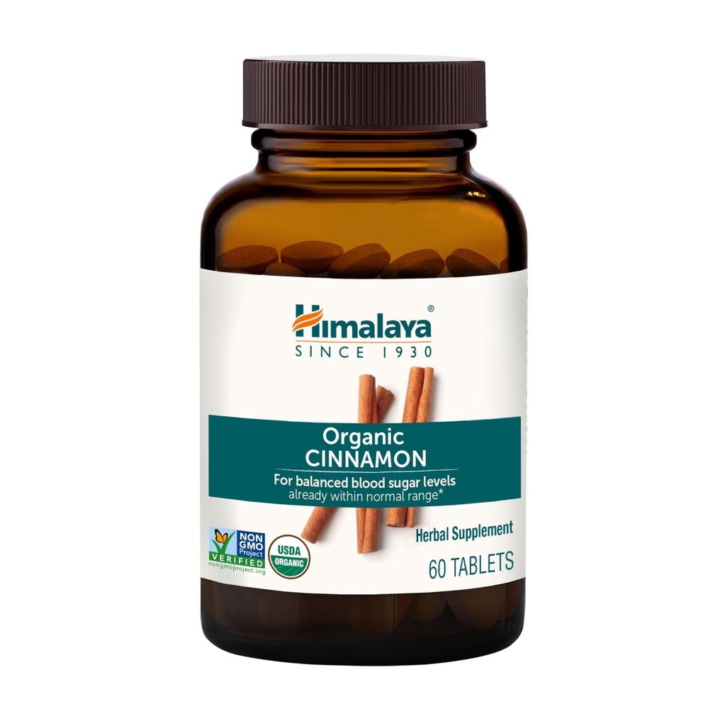 Himalaya Organic Cinnamon, 30 dages forsyning - Urte Glucose Metabolisme Support - USDA Organic, Non- GMO, Vegan, Gluten Free, 1100 mg, 60 tabletter