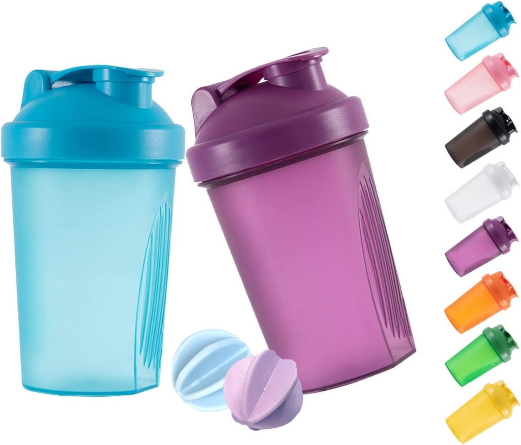 Shaker Flaske Protein Shakes og 16- Ounce / 400ML Shaker- Flaske med whiskebolde, Non- BPA plast (blå + lilla (2PCS))