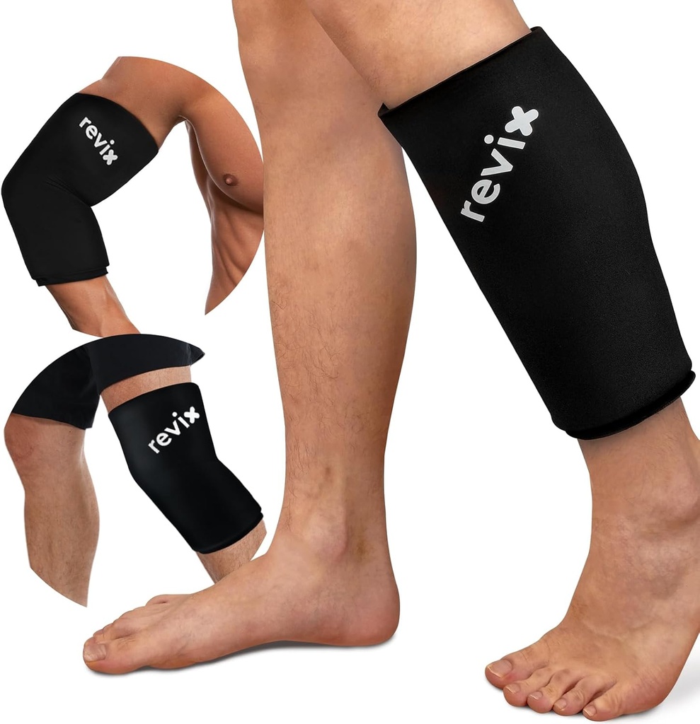 REVIX XL Shin Splins Ice Sleeve, Calf Ice Packs til skader Genbruges, Knæe, Arm & albue, Lavere Ben Kompression Sleeve Cold Pack Relieves Bone skader og kører inddrivelse, 360 ° Dækning