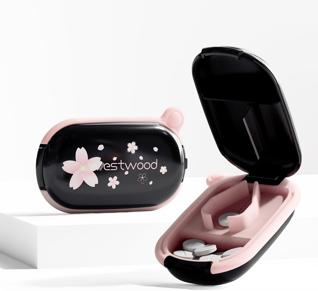 Black Small Pill Cutter Splitter med Centing Device til små og små piller, Cuts Vitamin Tablets, Portable Udsøgt Pill Crusher til purse Pocket