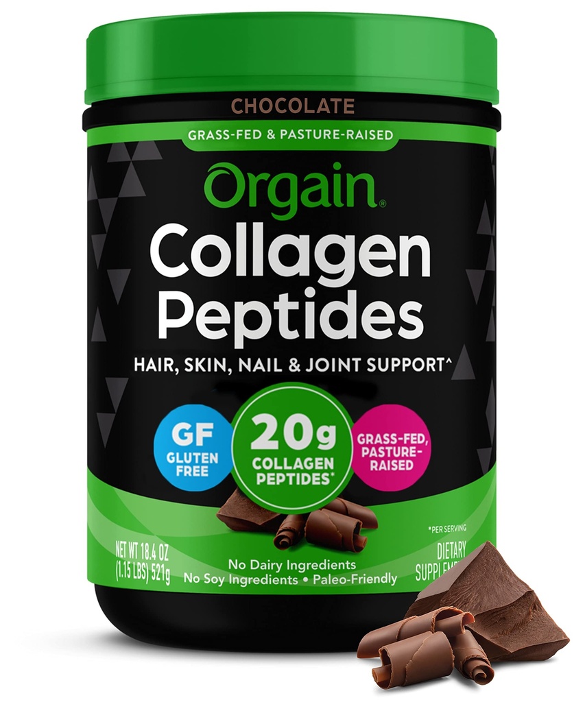 Orgain Hydrolyzed Collagen Peptider Pulver til kvinder & mænd, Chokolade, 20g Græs Fed Collagen - Hår, Hud, Nail, & Fælles Support, Paleo & Keto, Non- GMO, Type I og III, 1lb