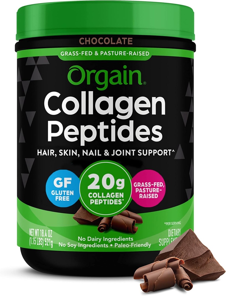 Orgain Hydrolyzed Collagen Peptider Pulver til kvinder & mænd, Chokolade, 20g Græs Fed Collagen - Hår, Hud, Nail, & Fælles Support, Paleo & Keto, Non- GMO, Type I og III, 1lb