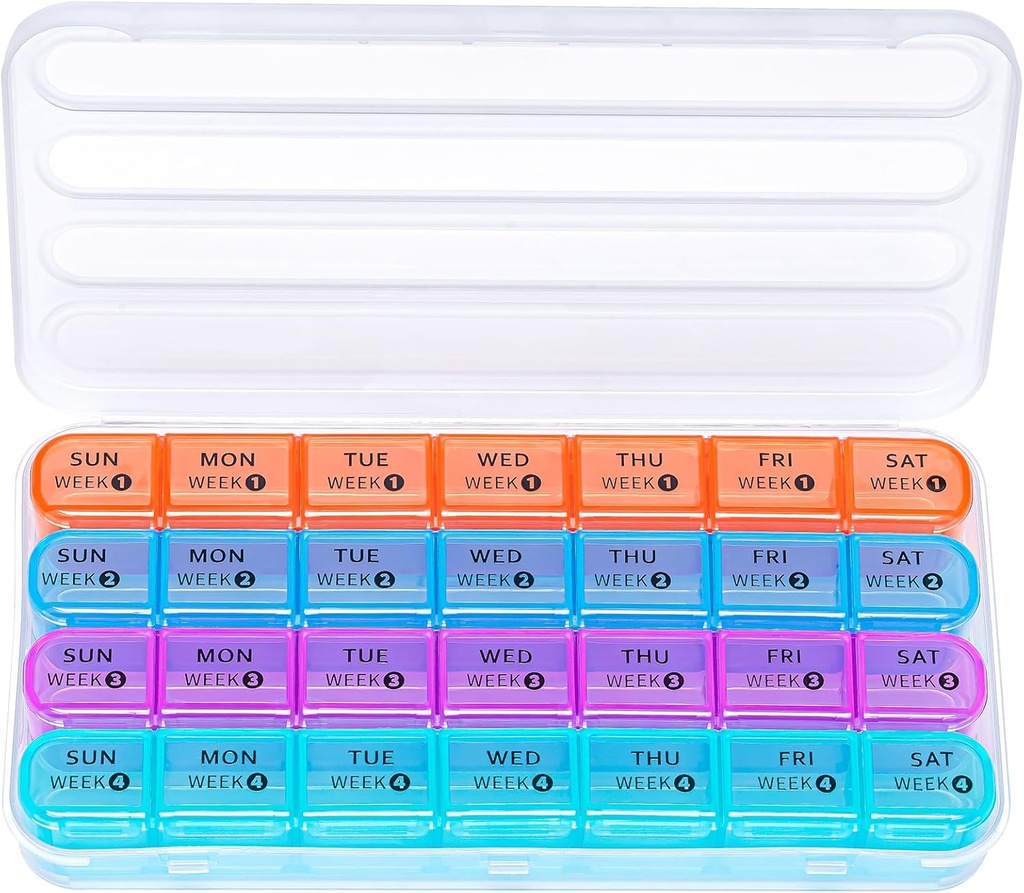 Zoksi Månedlig Pill Organizer 28 Dag 1 gang om dagen, Stor 4 Uger Pill Box Organizer, Dust- Proof One Måned Pill Case, Rejse Medicin Organizer Månedlig, Bærbar Pill Container til Vitaminer og medicin