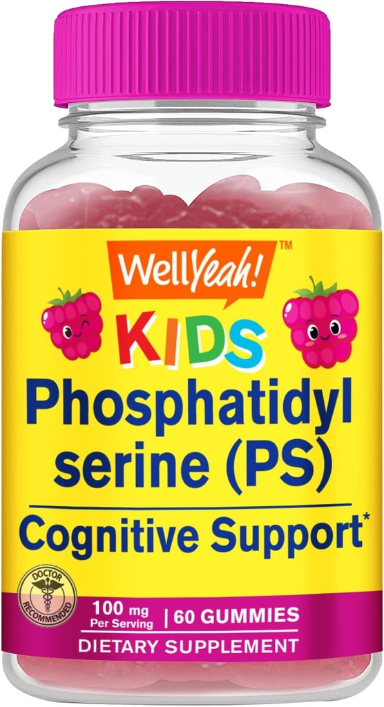 WellYes Kid 's Phosphatidylserine Gummies (100mg) Phosphatidylserine Supplement: 124; Kognitiv Support: 124; Raspberry Flavor: 124; Gluten Free, Non GMO' er: 124; 60 Greve