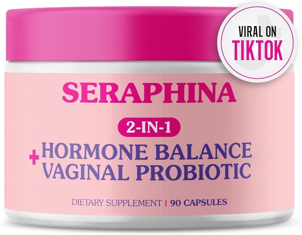 Seraphina Vaginal Probiotika 2- in-1 for kvinder + Hormon Balance - 90 Kapsler Komplet feminine pleje, PMS & Urinary Tract Health, Prebiotic Blend, 10 Millioner CFU, 6 Strops (90 Tæl (pakke med 1))