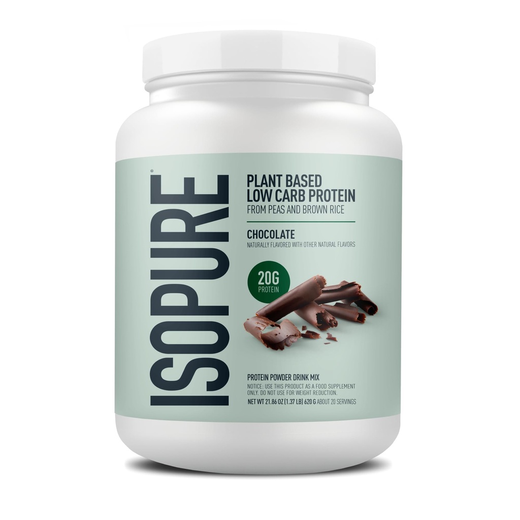 Isopure Plant- baseret protein pulver, Lactose fri, Gluten fri, Med jern, Chokolade, 20g Plant Protein Per Servering, 1,37 Lbs, 20 Servere