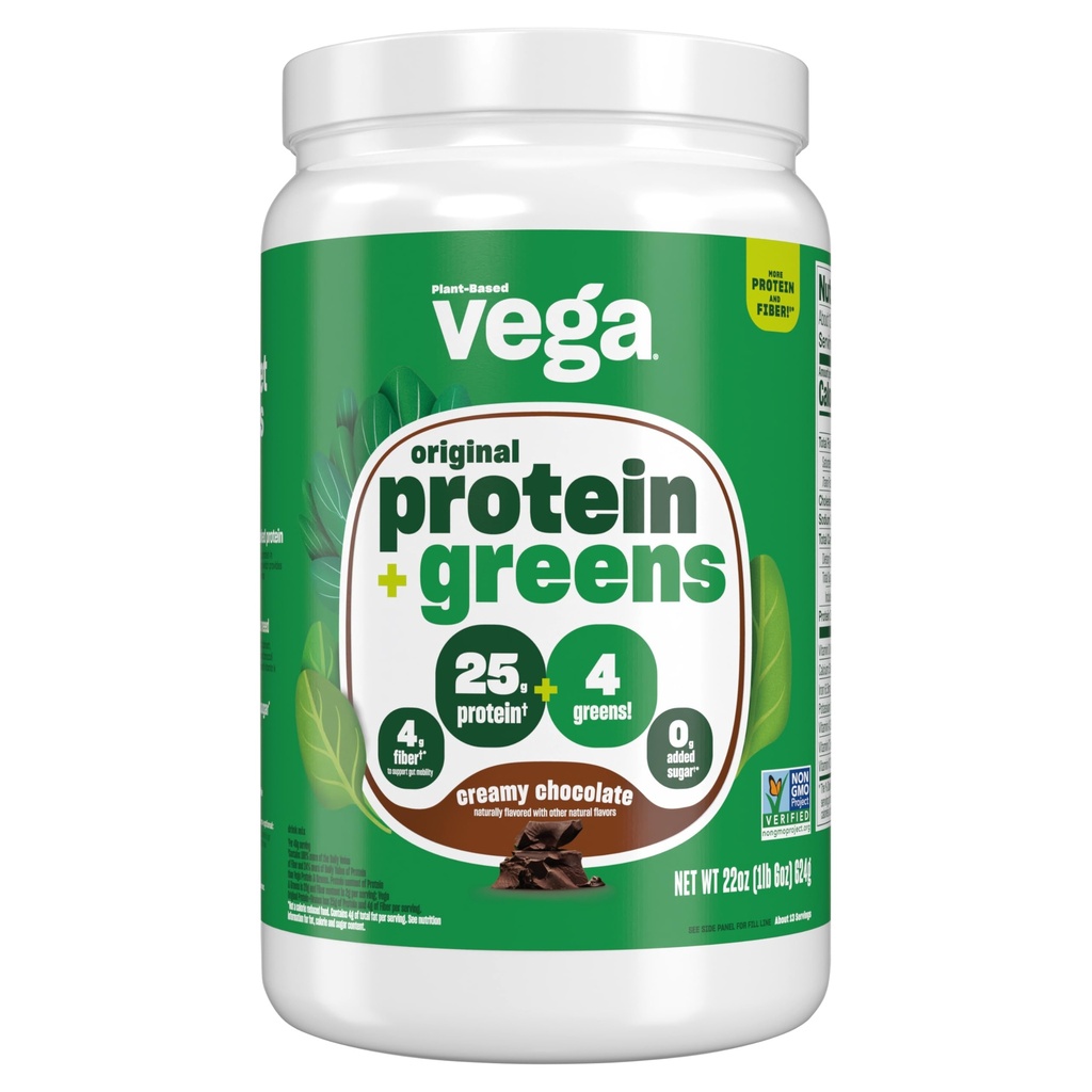 Vega Protein and Greens Protein Powder, Chocolate - 20g Plant Based Protein Plus Veggies, Vegan, Ikke GMO, Pea Protein for kvinder og mænd, 1,3 lbs