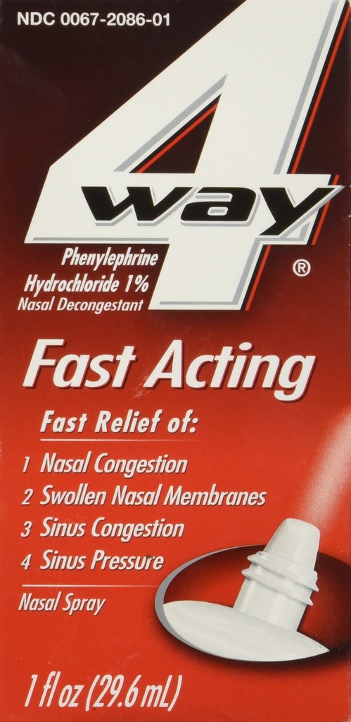 4Way hurtigt fungerende nasal spray til voksne og børn 12 +, Sinus Congestion Relief og Nasal Congestion Relief Nasal Spray - 1 Fl Oz Spray Flaske
