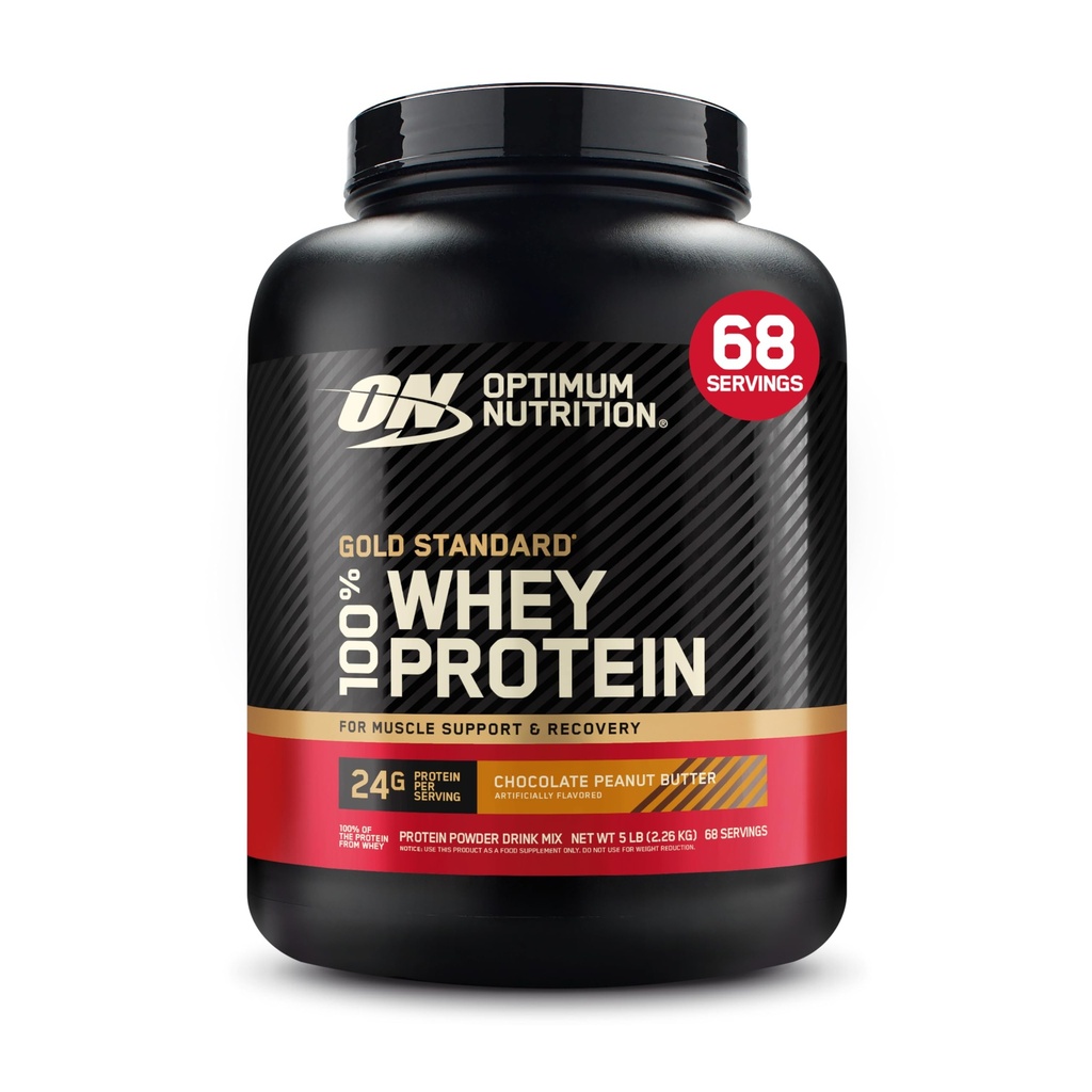 Optimum Nutrition Gold Standard 100% Whey Protein Powder, Chokolade Peanut Butter, 5 Pund (Packaging May Vary)