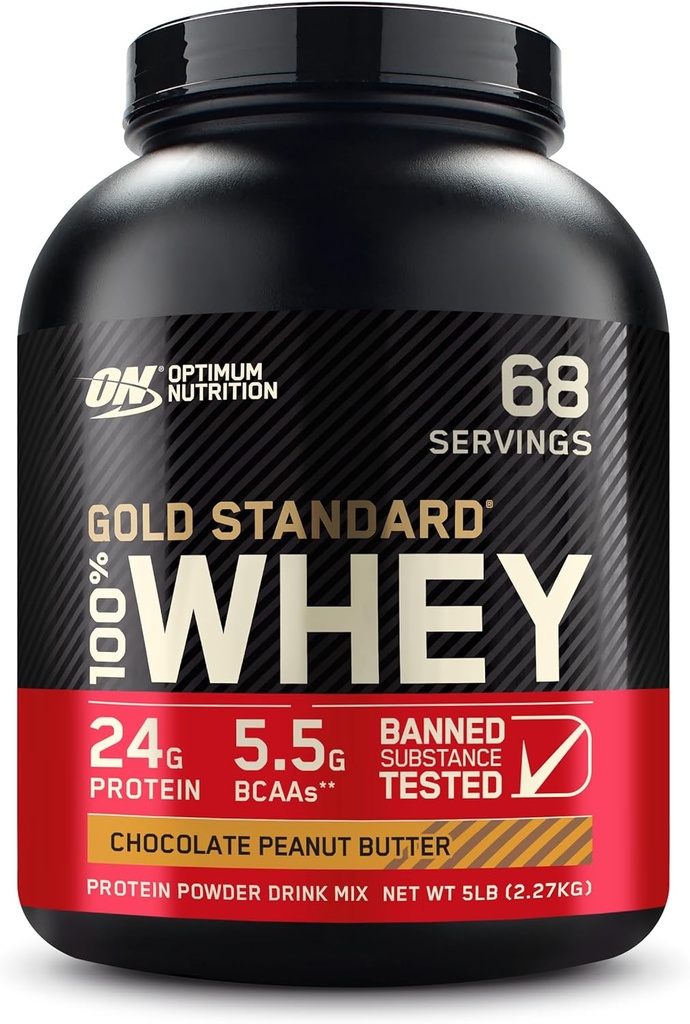 Optimum Nutrition Gold Standard 100% Whey Protein Powder, Chokolade Peanut Butter, 5 Pund (Packaging May Vary)