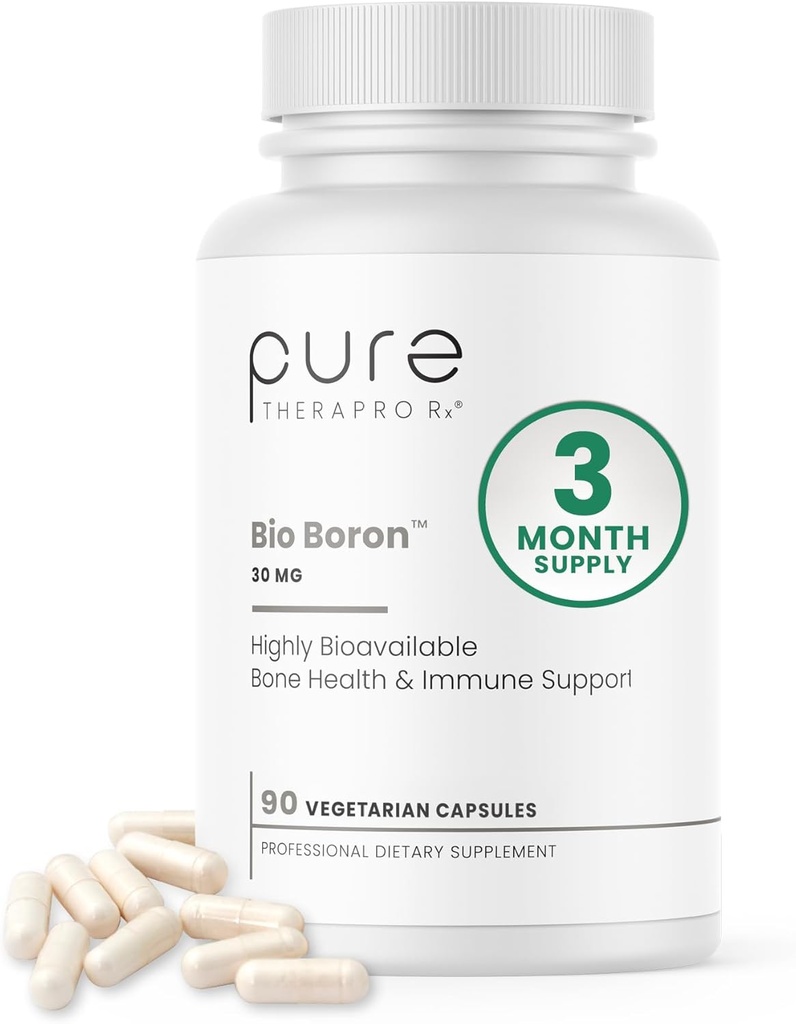 Pure TheraPro Rx Bio Boron, 30mg / Kapsel, 90 kapsler, Bororganic Glycin Boron Kosttilskud til mænd og kvinder, Vegansk Mineral Kosttilskud til knogler, Kardiovaskulær funktion & Immunity Support