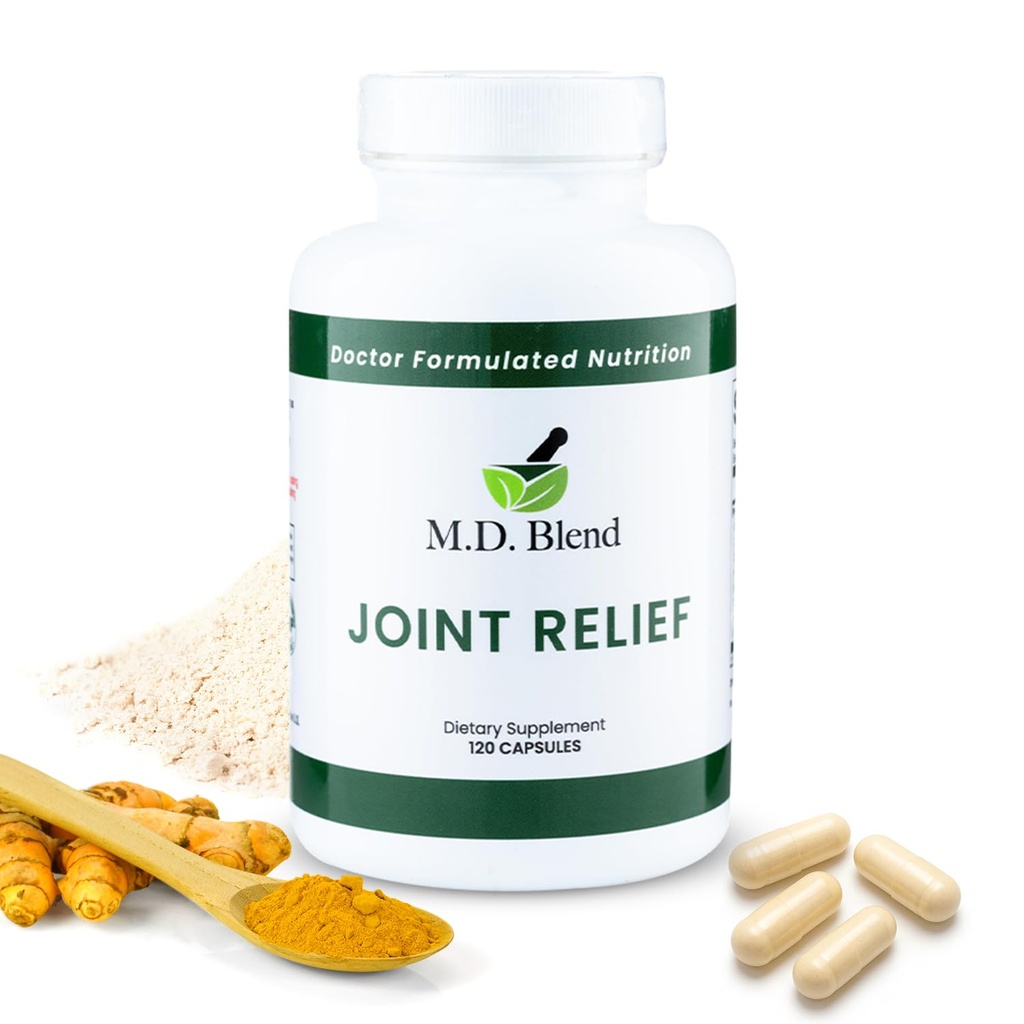 M.D. Joint - Expert Formulated Supplement - Knees, HIPS, Ankler Bevægelse & Mobilitet - Daglig Wellness Blend - Kollagen, Hydrolyzed, Glucosamin, BioPerine, Gurkemeje - 120 Kapsler (pakke med 1)