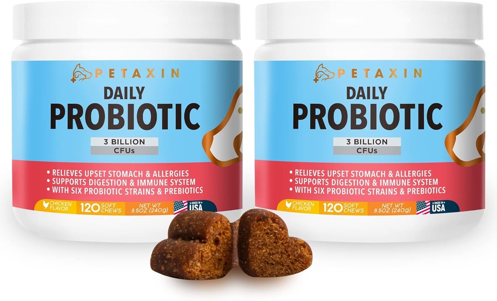 Probiotika til hunde - 6 Strops med Prebiotika - Understøtter fordøjelsessystemet og immunsystemet - Relief til Diarré, dårlig ånde, Allergier, Gas, Forstoppelse, Hot Spots - Made in USA - 240 Chews