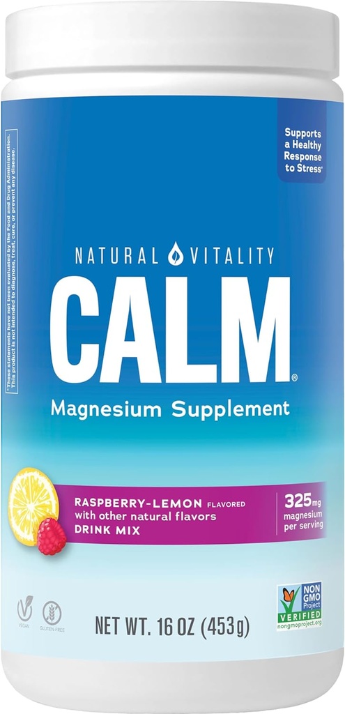 Naturlig Vitality rolig, Magnesium Citrate tillæg, Anti- Stress Drink Mix Powder, Gluten Free, Vegan, & Non- GMO, Raspberry Lemon, 16 oz
