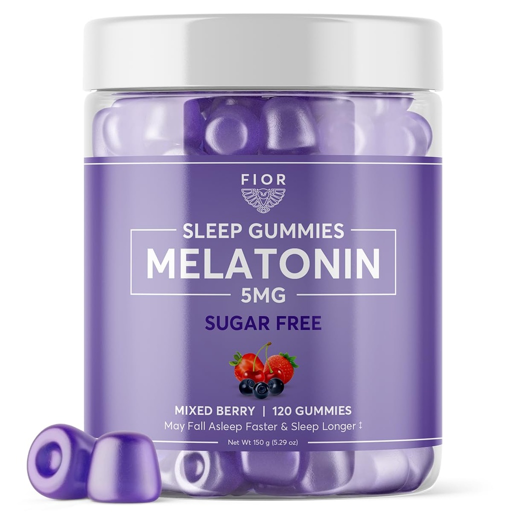 FIOR Sugar Free 120- Tæl dvalehjælp & rolig gummies, Melatonin gummies dvalestøtte til voksne & børn. Gummy vitaminer til søvn. Voksne & børn Melatonin & L- Theanine Gummies Natural Herbal Sleep Aid.