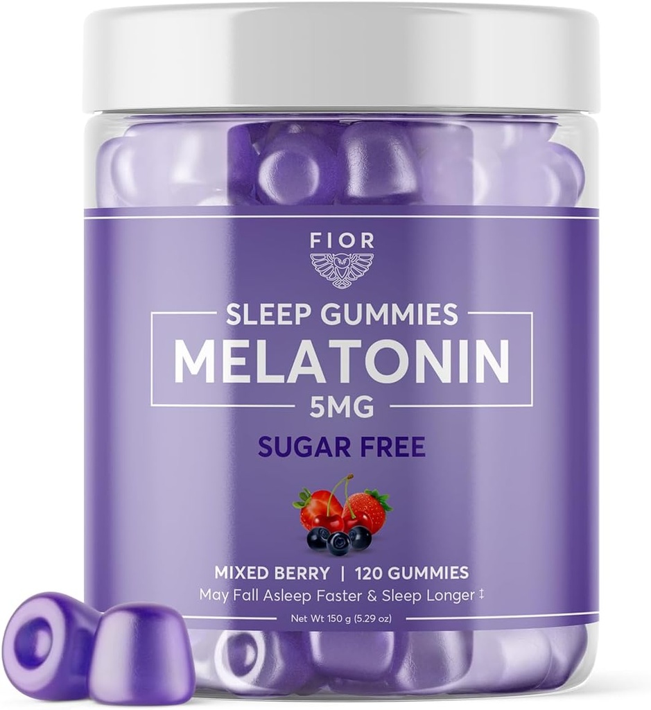 FIOR Sugar Free 120- Tæl dvalehjælp & rolig gummies, Melatonin gummies dvalestøtte til voksne & børn. Gummy vitaminer til søvn. Voksne & børn Melatonin & L- Theanine Gummies Natural Herbal Sleep Aid.