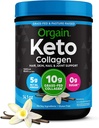 Orgain Keto Collagen Protein Powder, Vanilla - 10g Grass Fed Hydrolyzed Collagen Peptider til kvinder & mænd, Type I & III, 5g MCT Oil - hår, hud, negle, & fælles støtte, Non-GMO, Gluten Free - 0,88lb