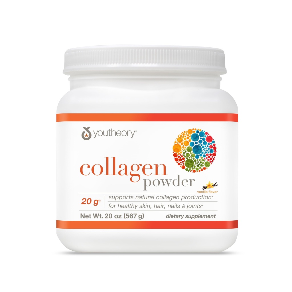 Youtory Collagen Powder - med Aminosyrer, mineraler, C-vitamin & B7 (biotin) - Understøtter sunde knogler, muskler, hår, negle, hud & joints * - Hydrolyzed - Vanilla - 20 oz (21 Servere)