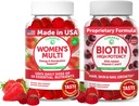Lunakai USA Made Womens Multivitamin & Biotin Gummies Bundle - Energi & Hår, Hud, Nail Support - naturligt farvet - 60 Non- GMO Gummies Hver