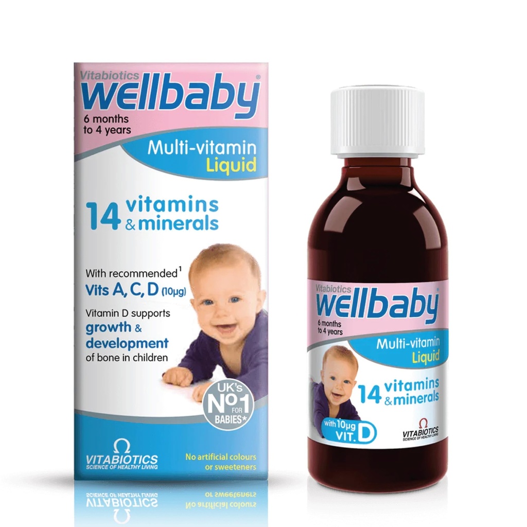Vitabiotika Wellbaby Multi- Vitamin Væske - Immunsystemet Multivitamin til spædbørn og babyer alderen 6 Måneder til 4 År - 150ml