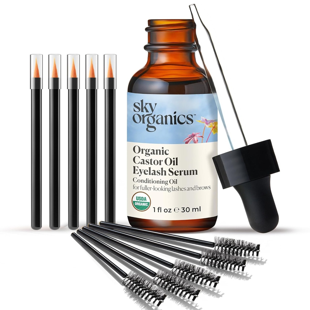 Sky Organics Organic Castor Oil Eyelash & Brow Serum, Hexane- Free Conditioning Oil, der fremmer Fuller Looking Lass & Eye Brows, 100% Pure & Cold- presset 1 fl. Oz. / 30 ml w e-bog