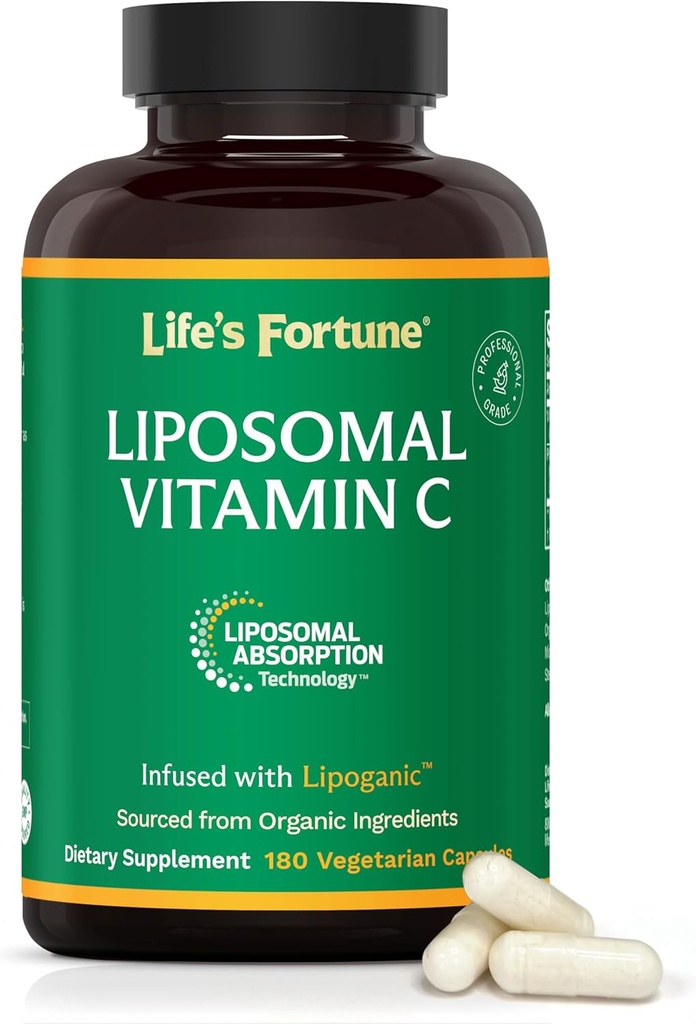 Livets Fortune Liposomal Vitamin C 2100 mg, Hurtig fungerende Absorption, Højere Biotilgængelighed Support Immunsystem, High Antioxidant Supplement Formel - Collagen Booster - 180 kapsler