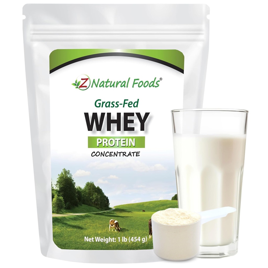 Z Naturlige fødevarer Grass- Fed Whey Protein Koncentrat - Clean Whey Protein Powder fra New Zealand - Cold Forarbejdede Pure Whey Protein med essentielle aminosyrer til ernæring & Fitness, Unflavored, 1 LB